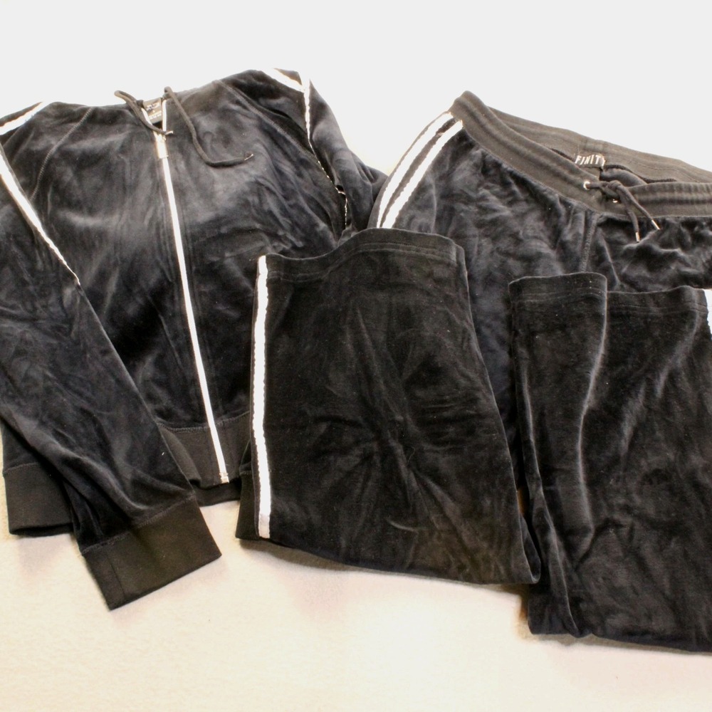 Y2K Finity Black Velour Tracksuit Women's Large 2 Pc Hoodie Jogger‎ Set